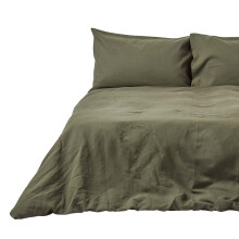 (Euro Size - 155 x 220 cm, Khaki Green) Soft Linen Plain Duvet Cover with Pillowcase