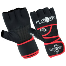 (Small / Medium ) PLAYWELL ELITE PRO GEL HAND WRAP INNER GLOVES - BLACK/RED