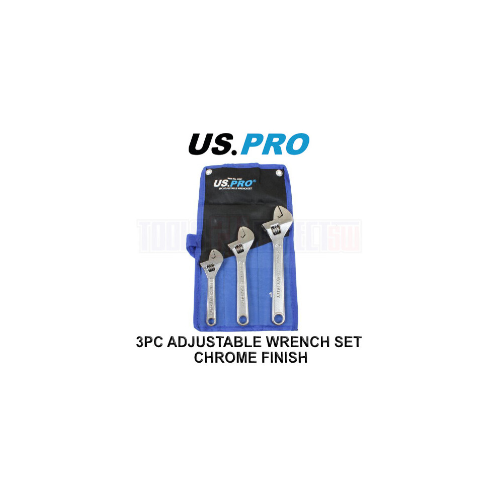Us Pro Tools 3Pc Adjustable Wrench / Shifting Spanner Set 6" 8" 10" Chrome Finish 2297