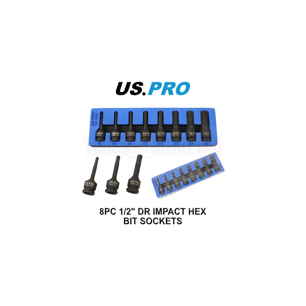 US PRO Tools 8 Piece 1/2" Drive Impact Hex Bit Socket Set H5 - H19 EVA Foam 3845