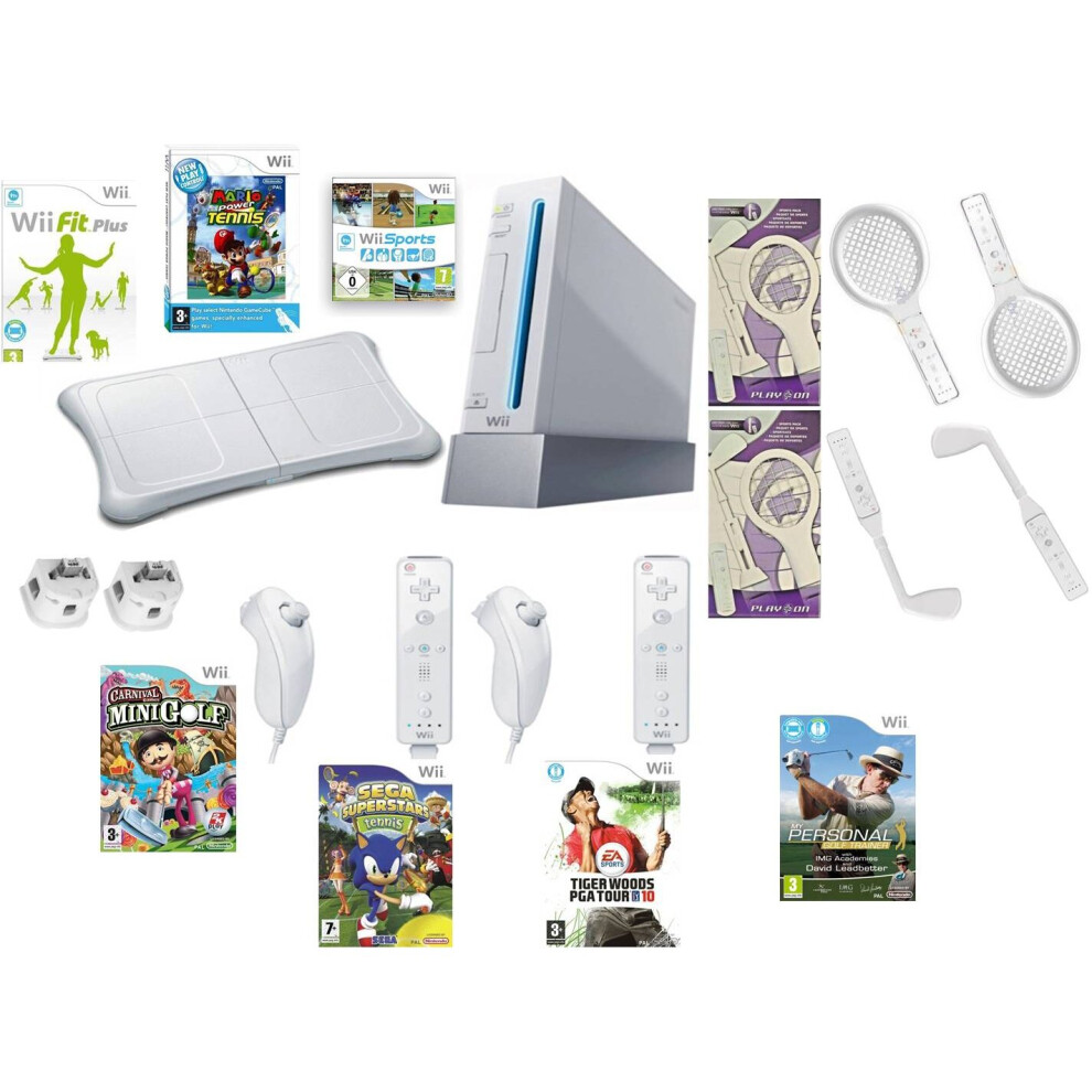 Nintendo (Ultimate Bundle) Wii Mega Bundle Remotes Motionplus Fit Board Sports Mario Golf Tennis