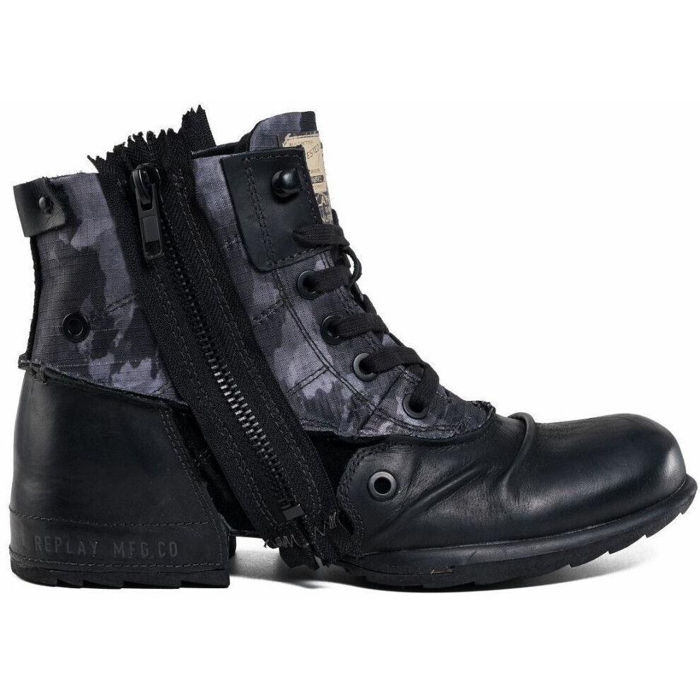 (7 UK 41 EU 8 US) Replay Clutch Black Camo Mens Leather Side Zip Mid Ankle Army Boots