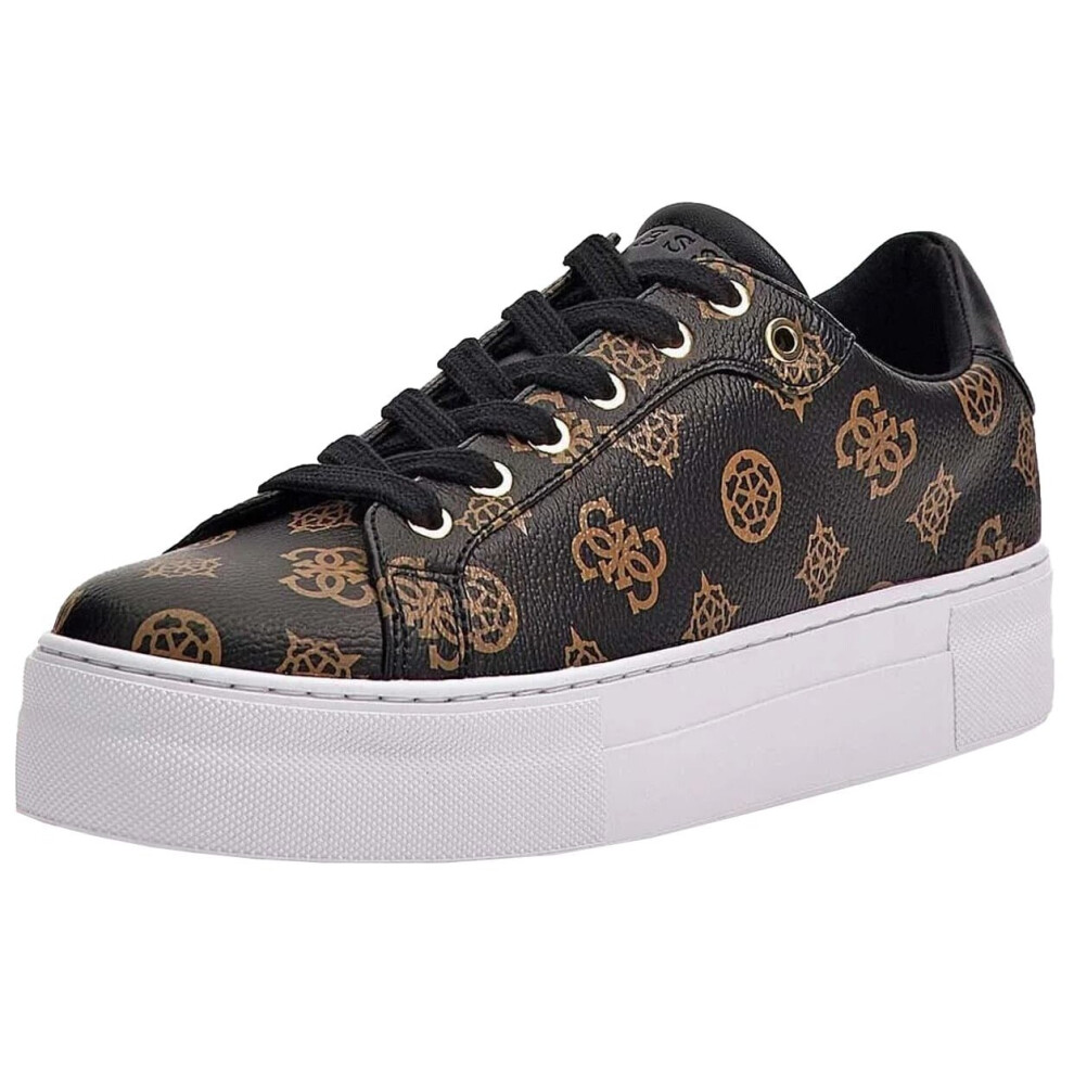 (3 UK 36 EU 5.5 US) Guess Garmini Brown White 4G Logo Womens Leather Trainers