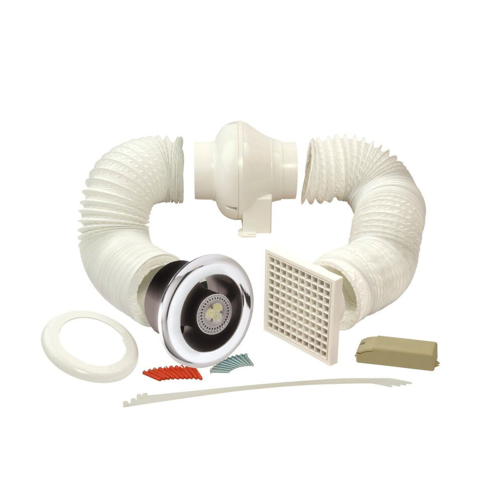 Manrose 100mm In-Line Bathroom Extraction Fan Kit with LED Lamp LEDSLCFDTCN