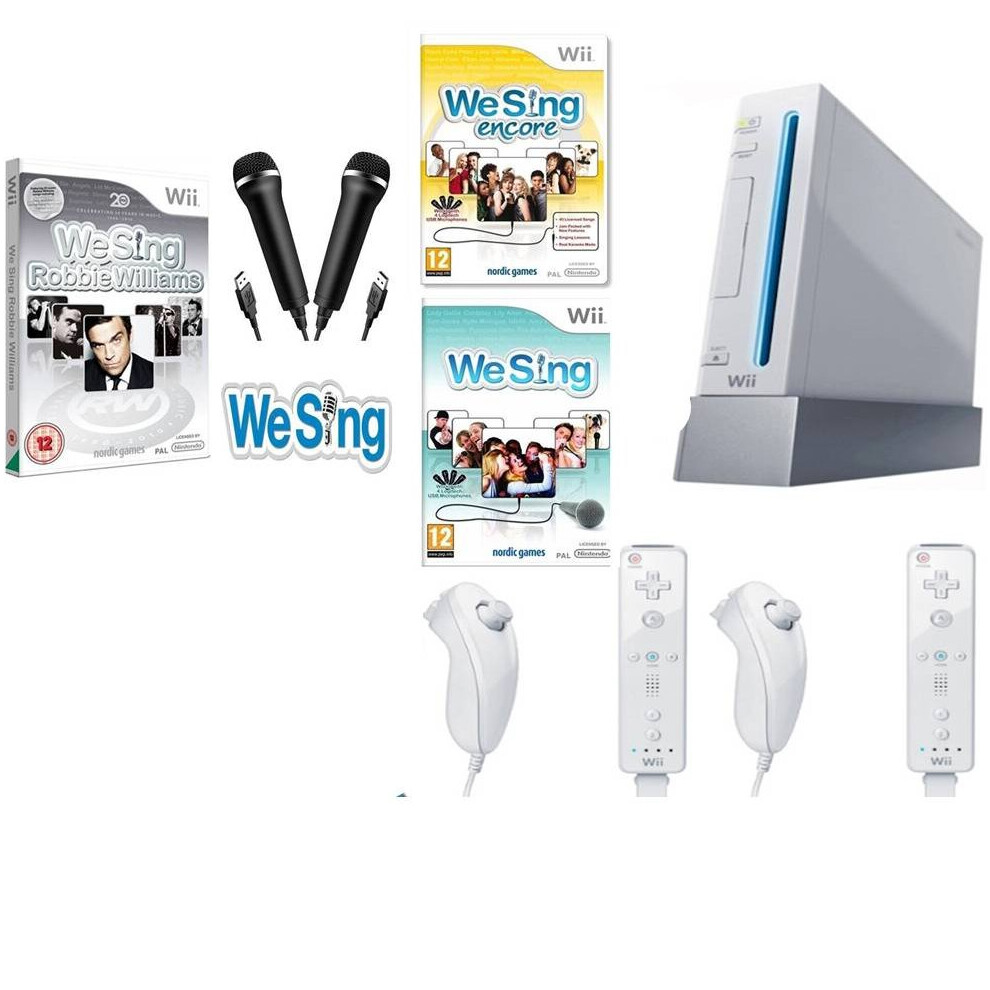 Nintendo (We Sing Bundle) Wii Console Bundle Disney Sing It! Dance Karaoke Singing Music Microphones