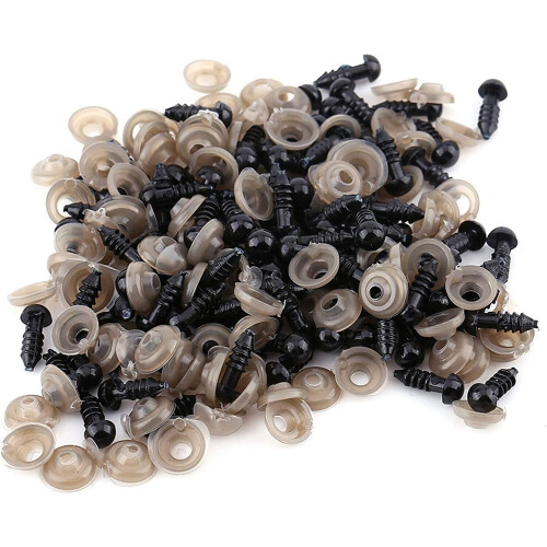 HEEPDD Safety Eyes, 100Pcs Black Plastic Doll Safety Eyes with Washer DIY Doll Making Repairing Accessory for Puppet Plush Animal Teddy Bear Felting