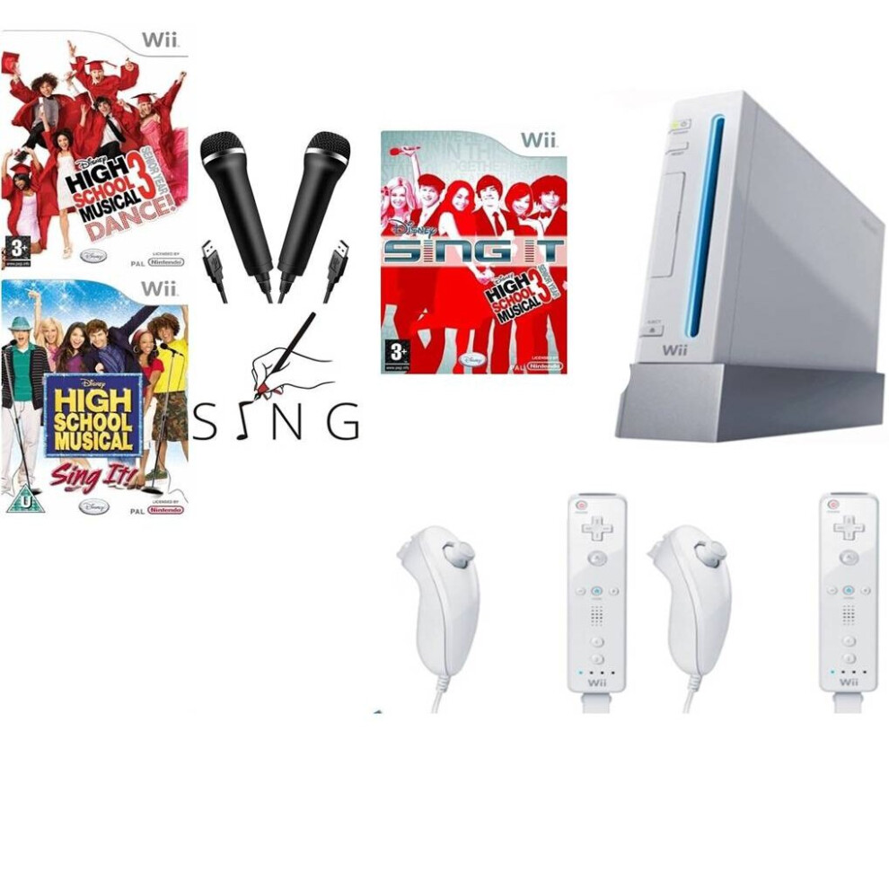 (High school bundle) Nintendo Wii Console Bundle Disney Sing it!  Dance Karaoke Singing Music Microphones