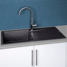 Reginox Harlem10 Black Granite Kitchen Sink - Single Bowl, Reversible Drainer, Inset HARLEM10BS