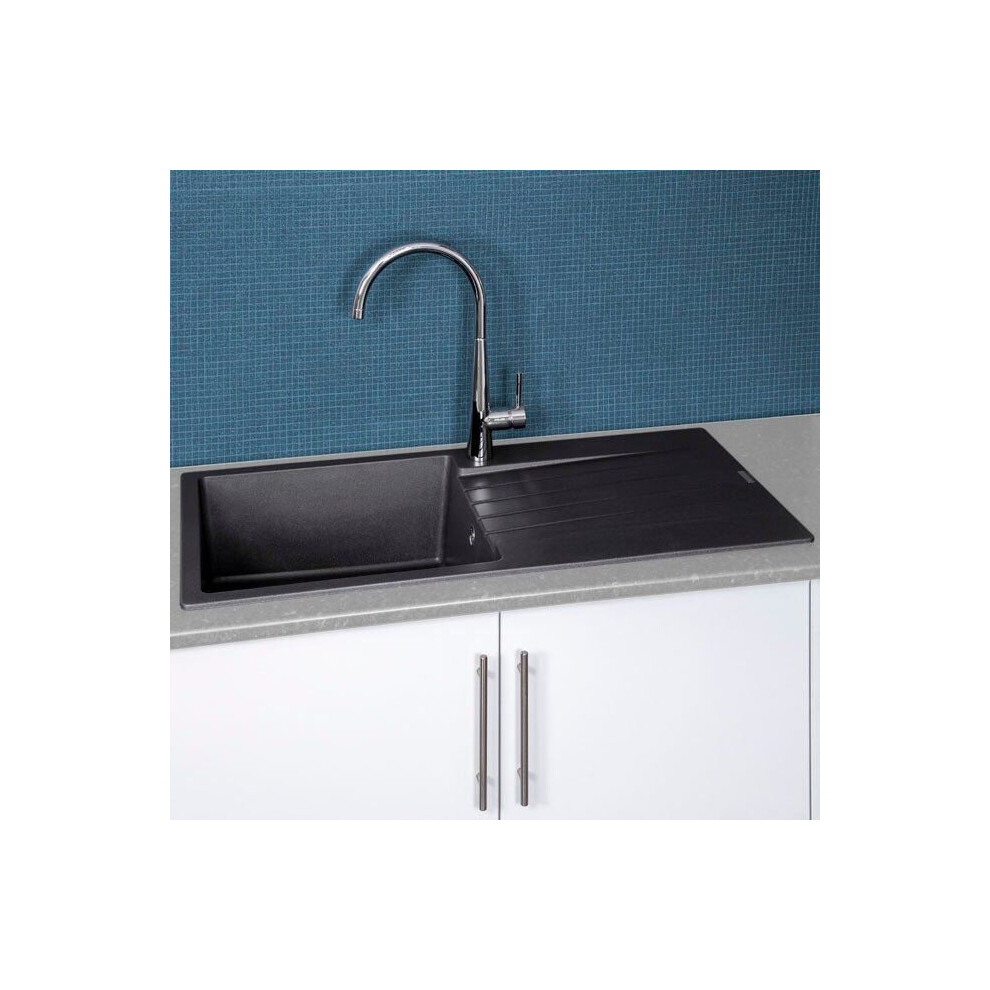 Reginox Harlem10 Kitchen Sink Single Bowl Black Granite Reversible Drainer Waste