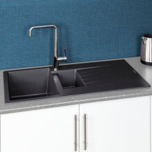 Reginox Harlem15 Kitchen Sink 1.5 Bowl Silver Black Granite Reversible Waste