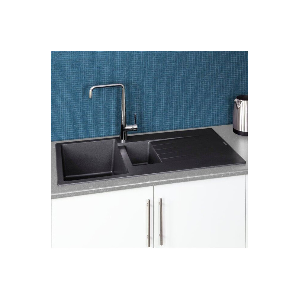 Reginox Harlem15 Kitchen Sink 1.5 Bowl Silver Black Granite Reversible Waste 8712465031292