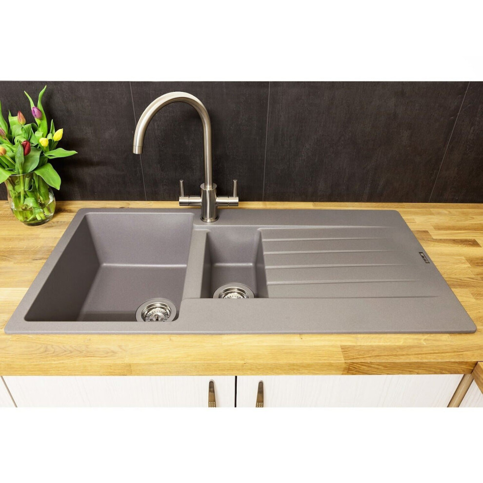 Reginox Harlem 15 GS Granite Composite Sink - Grey Silvery - 1.5 Bowl - 500 x 1000mm - Image 3