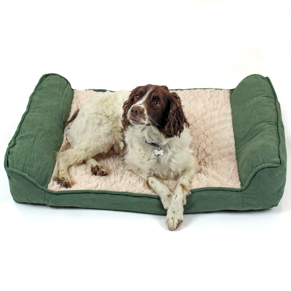 Large Dog bed with Orthopaedic Pillow Cushion in Green/cream Actiaspet