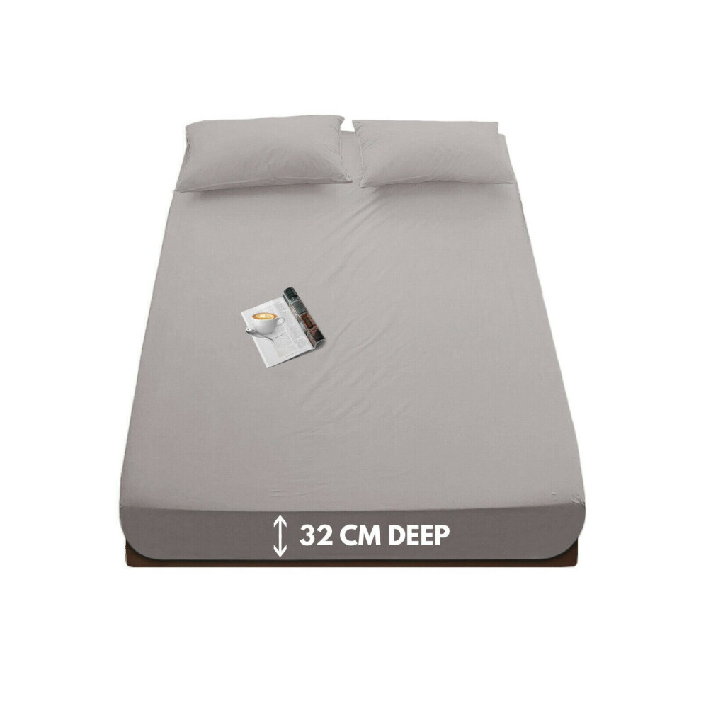 (Grey , Super King ) Extra Deep Flannelette Brushed Cotton Fitted Sheet