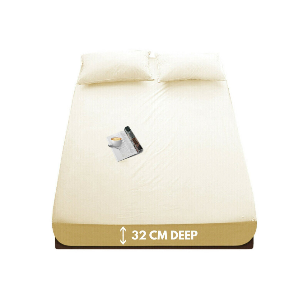 (Cream , Single ) Extra Deep Flannelette Brushed Cotton Fitted Sheet