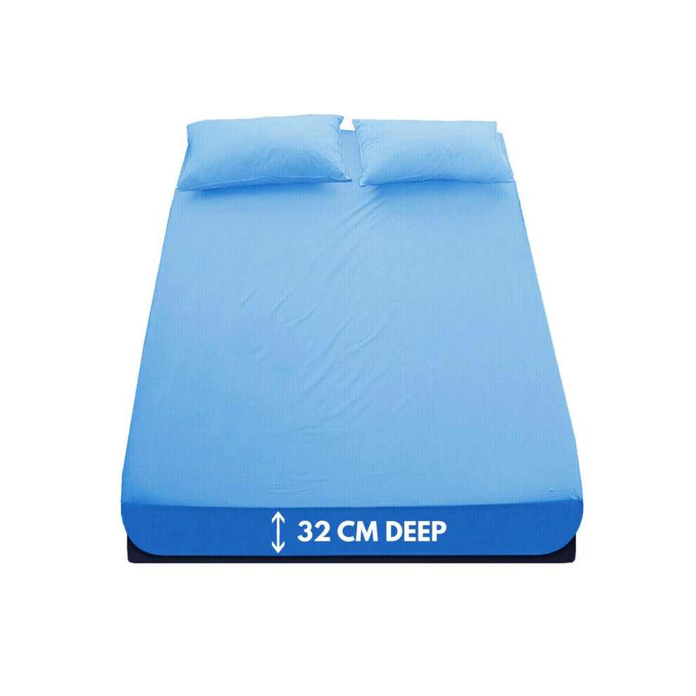 (Blue , Double ) Extra Deep Flannelette Brushed Cotton Fitted Sheet