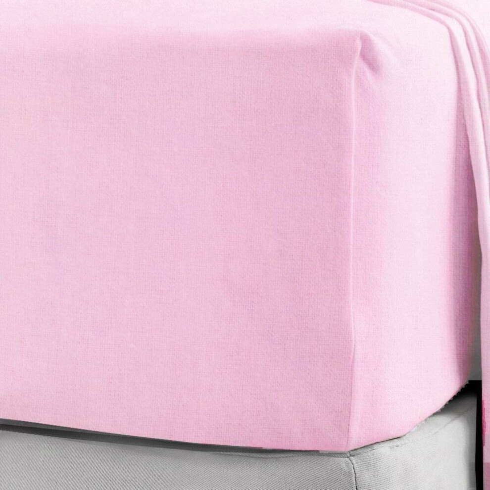 (Pink , Single ) Extra Deep Flannelette Brushed Cotton Fitted Sheet