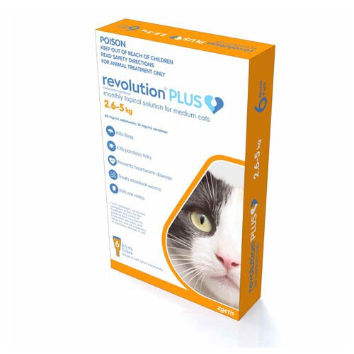 Revolution Revolution Plus Flea, Worm And Tick Prevention For Medium Cats 5.6-11 Lbs (2.5-5 Kg), Orange 6 Pack