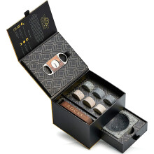 Whiskey Stones Gift Set with Cigar Cutter & Cigar Ashtray - 6 Handcrafted Round Stones, Presentation & Storage Tray - Luxurious Whiskey & Cigar