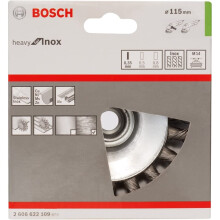 Bosch 2608622109 Conical Brush Knotted Wire 0.35mm, 115mm x M14, Inox, Silver/Green