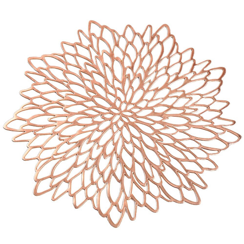 (Rose Gold) 6pcs Pvc Placemats Floral Hollow Non Slip Heat Insulation Bowl Mats For Dining Table