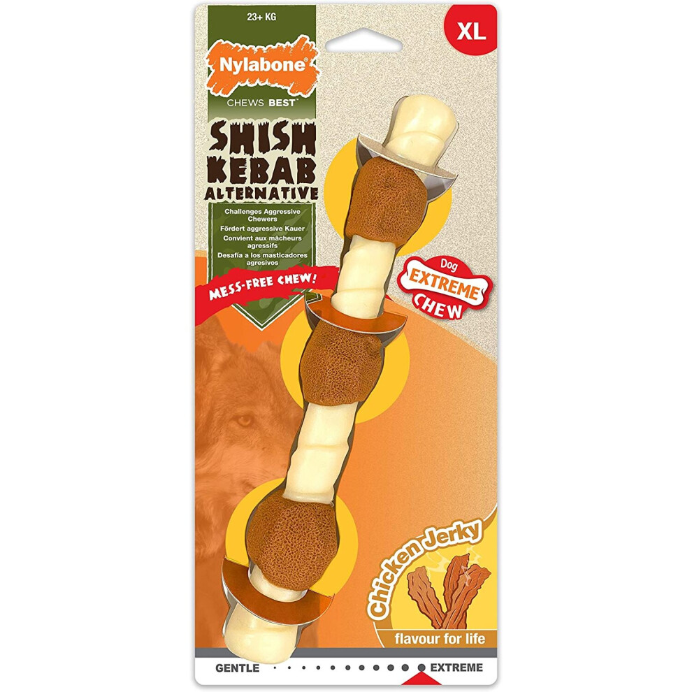 Nylabone Extreme Tough Dog Chew Toy, Shish Kebab, Chicken Jerky Flavour, Mess-Free, X-Large, For Dogs Over 23Kg - XL