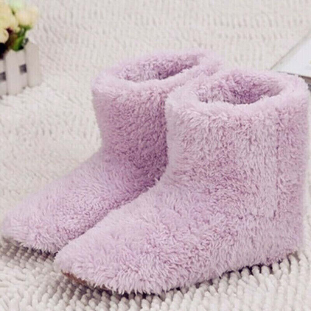(Pink) Winter USB Warmer Foot Shoe Plush Warm Electric Slipper Feet Heated Washable