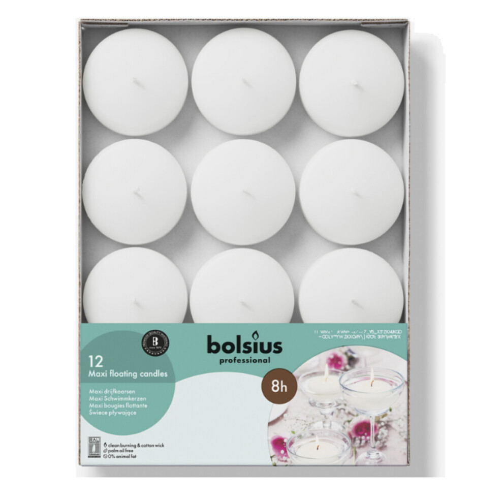 Bolsius Maxi Floating Candles White (77/29) Pack of 12-image-OPC-P9ZDSSH-NEW