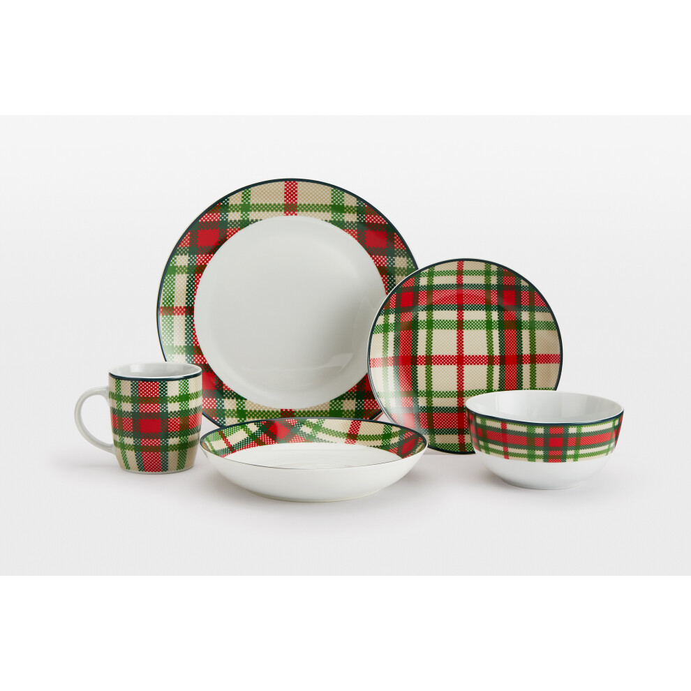 30pc Green Tartan Dinner Set