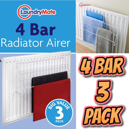 3 Pack of 4 Bar Radiator Airer Dryer Clothes Drying Rack Rail Towel ...
