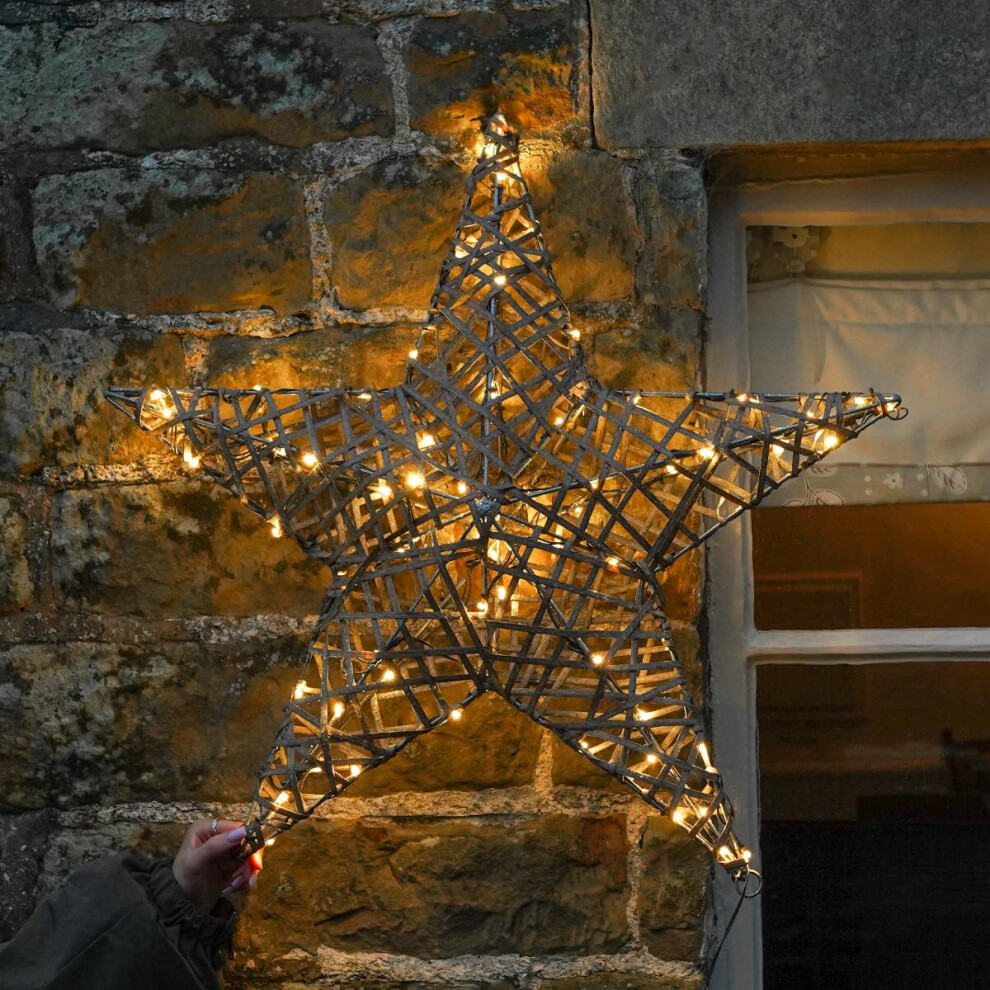 70cm Outdoor Grey Rattan Hanging Star Decoration, Dual Colour LEDs