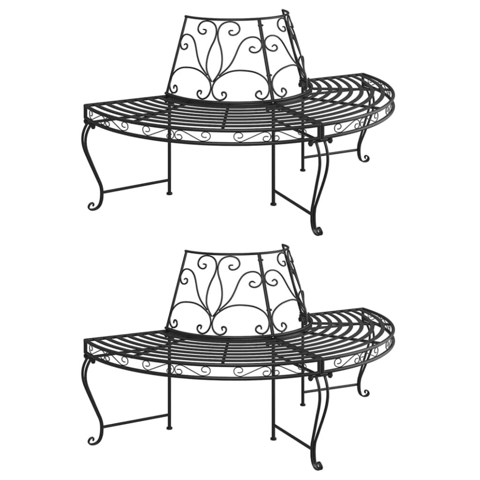 vidaXL 2x Half Round Tree Bench Ø160 cm Black Steel Seating Chair Bench Seat
