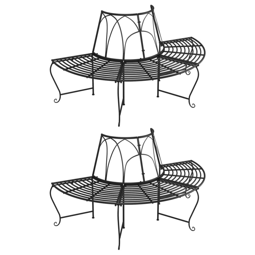 vidaXL 2x Half Round Tree Bench Ø159 cm Black Steel Seating Chair Bench Seat