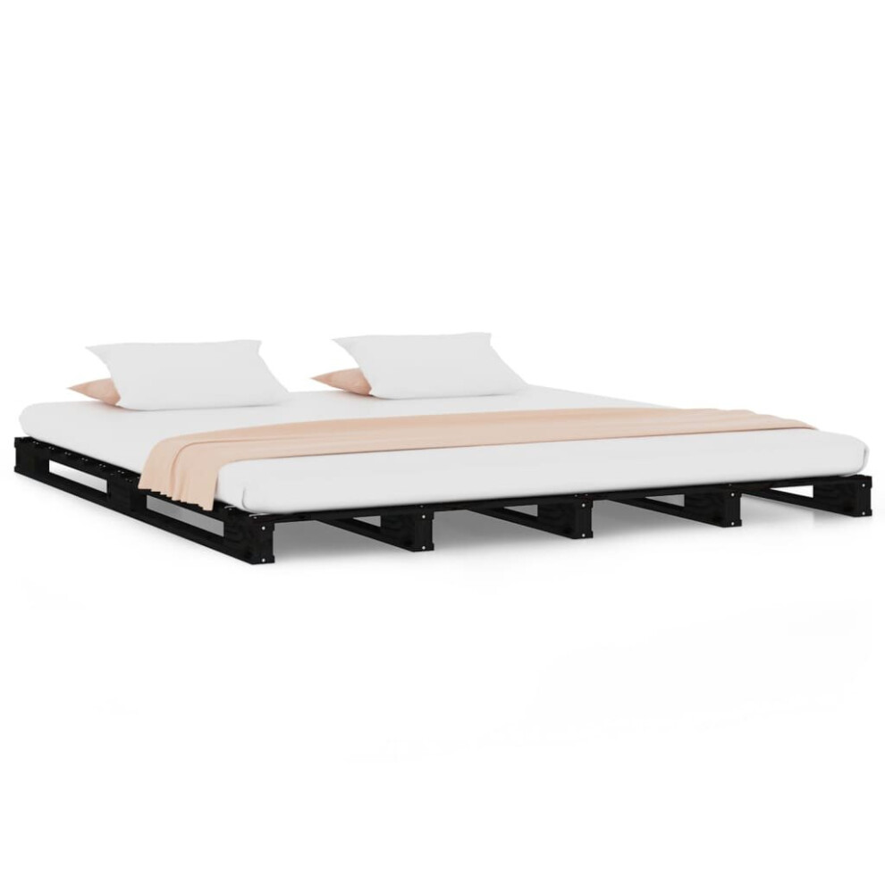 vidaXL Solid Wood Pine Bed Frame Black 140x190 cm Wooden Bed Base Bedstead