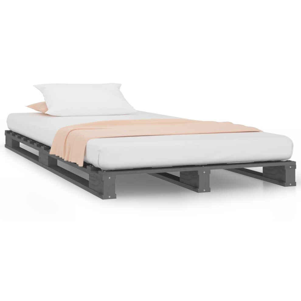 vidaXL Solid Wood Pine Bed Frame Grey 100x200 cm Wooden Bed Base Bedstead