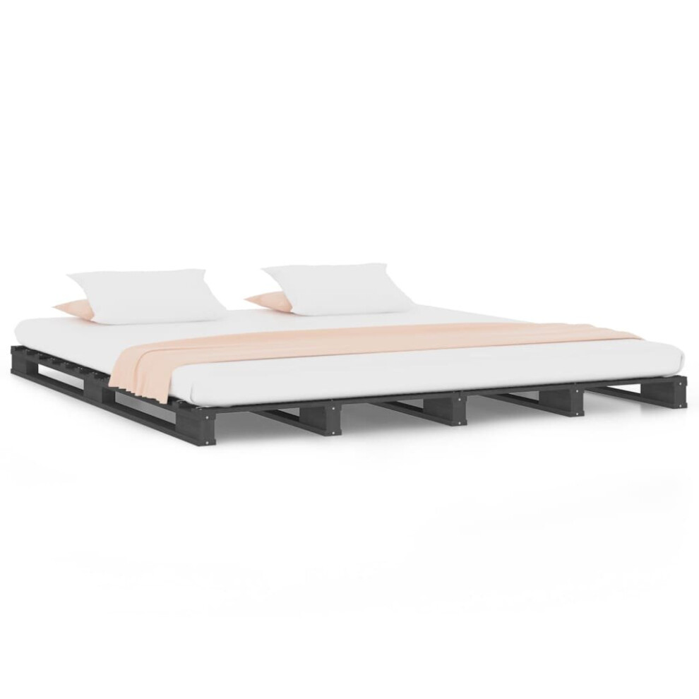 vidaXL Pallet Bed Home Bed Frame Bed Base Grey 150x200 cm King Size Solid Wood