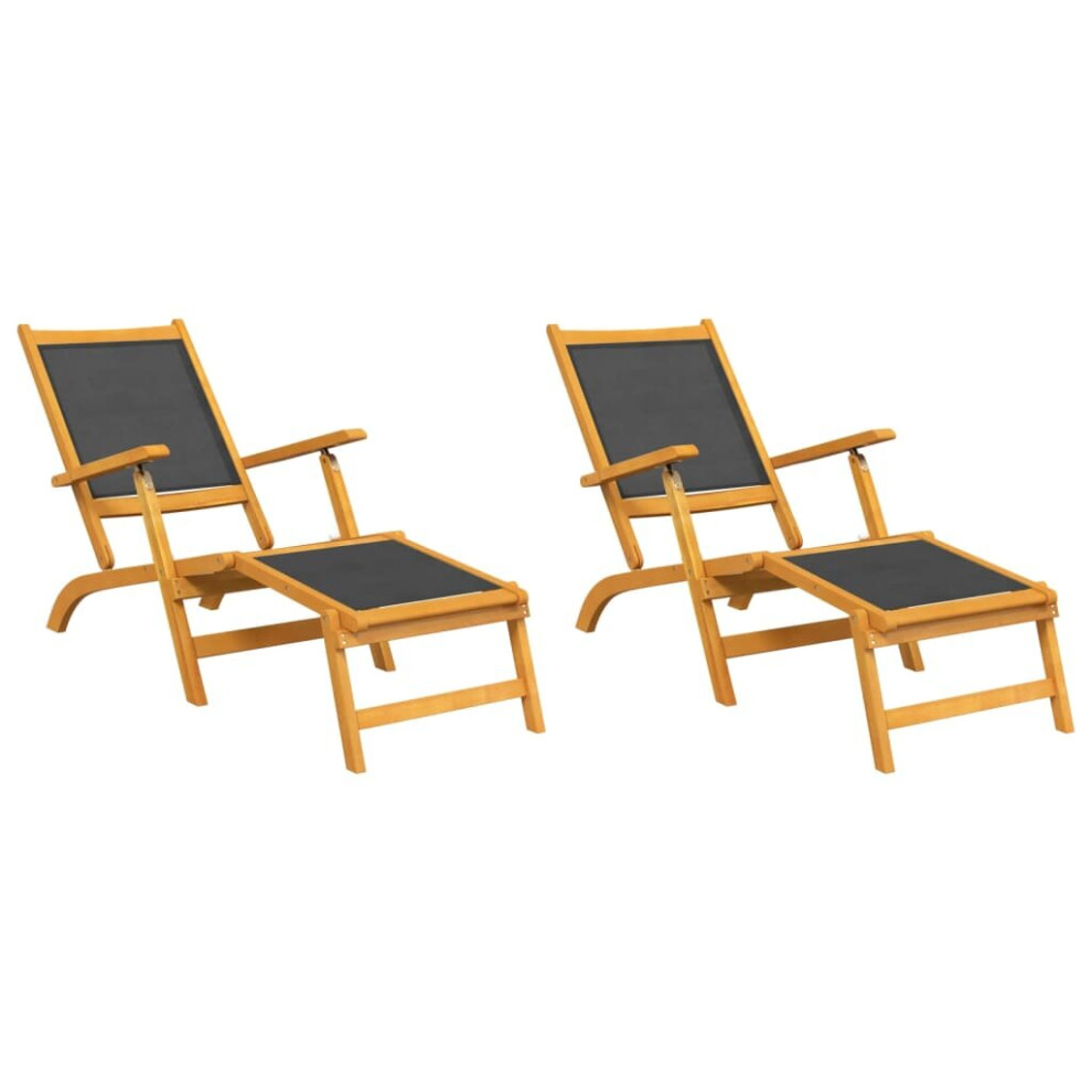 vidaXL 2x Solid Wood Acacia Outdoor Deck Chairs Textilene Wooden Garden Chair