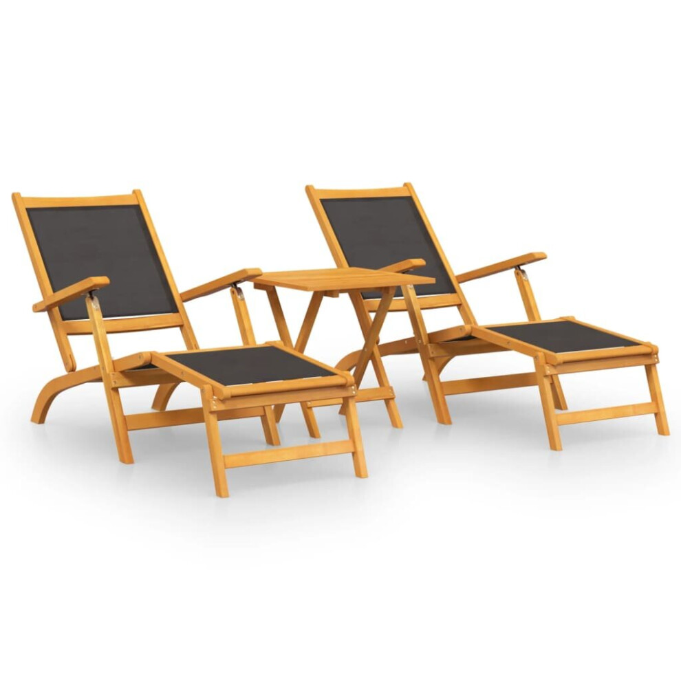 vidaXL Solid Wood Acacia Outdoor Deck Chairs with Table Textilene Lounger