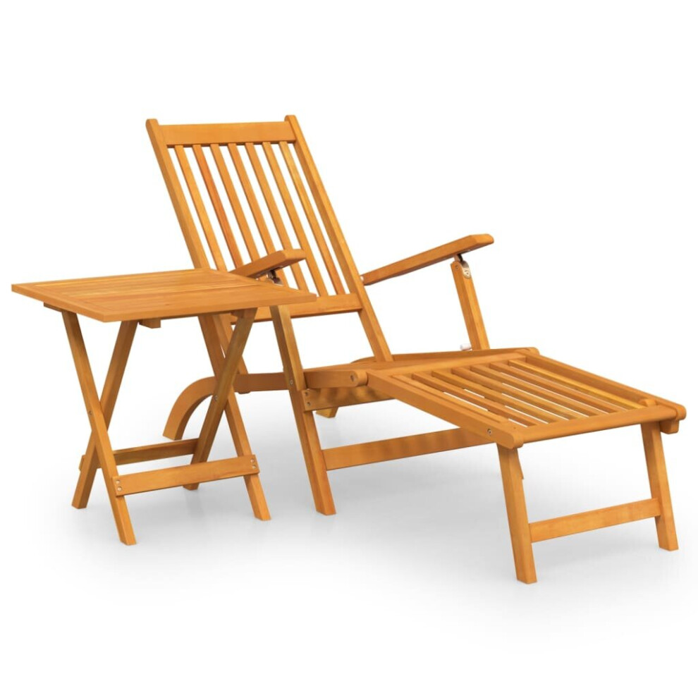 vidaXL Solid Wood Acacia Outdoor Deck Chair with Footrest and Table Lounger