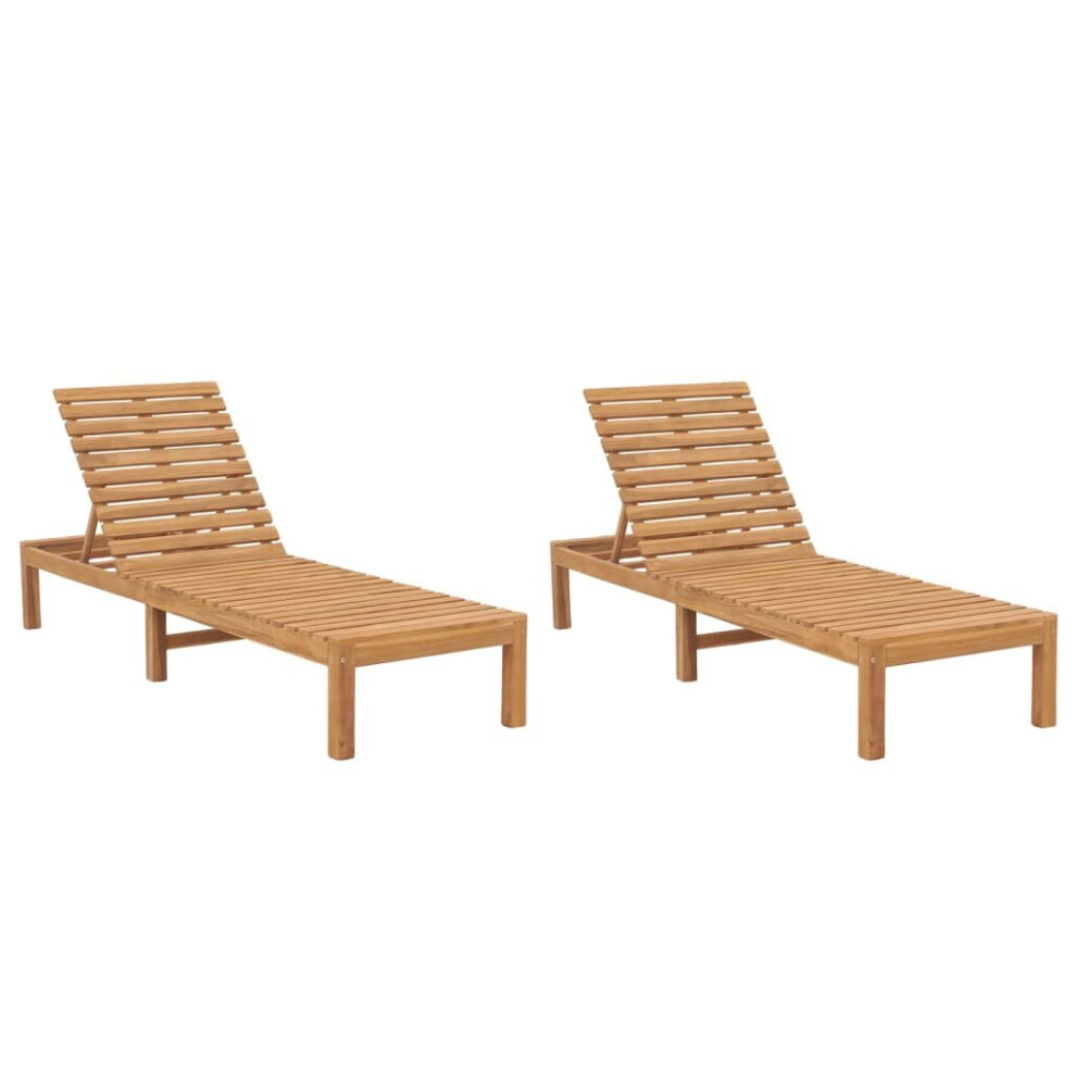 vidaXL 2x Solid Wood Teak Sun Loungers Wooden Daybed Chaise Lounge Sunbed