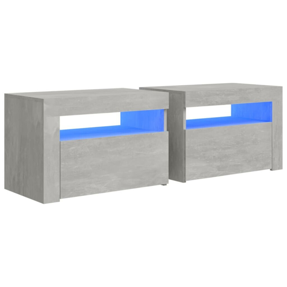 vidaXL 2x Bedside Cabinets with LEDs Concrete Grey LED Side Cabinet End Table