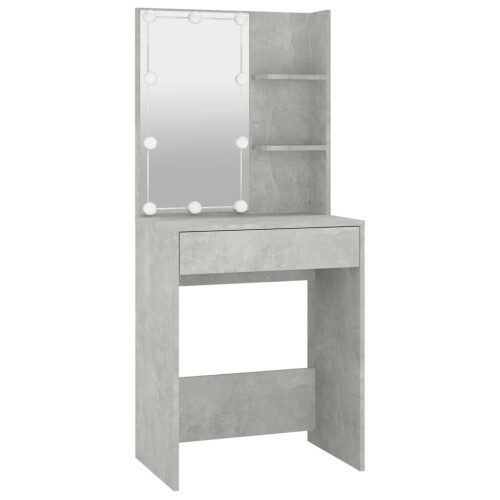 VidaXL vidaXL LED Dressing Table with Cabinet Concrete Grey Engineered Wood Mirrored 2