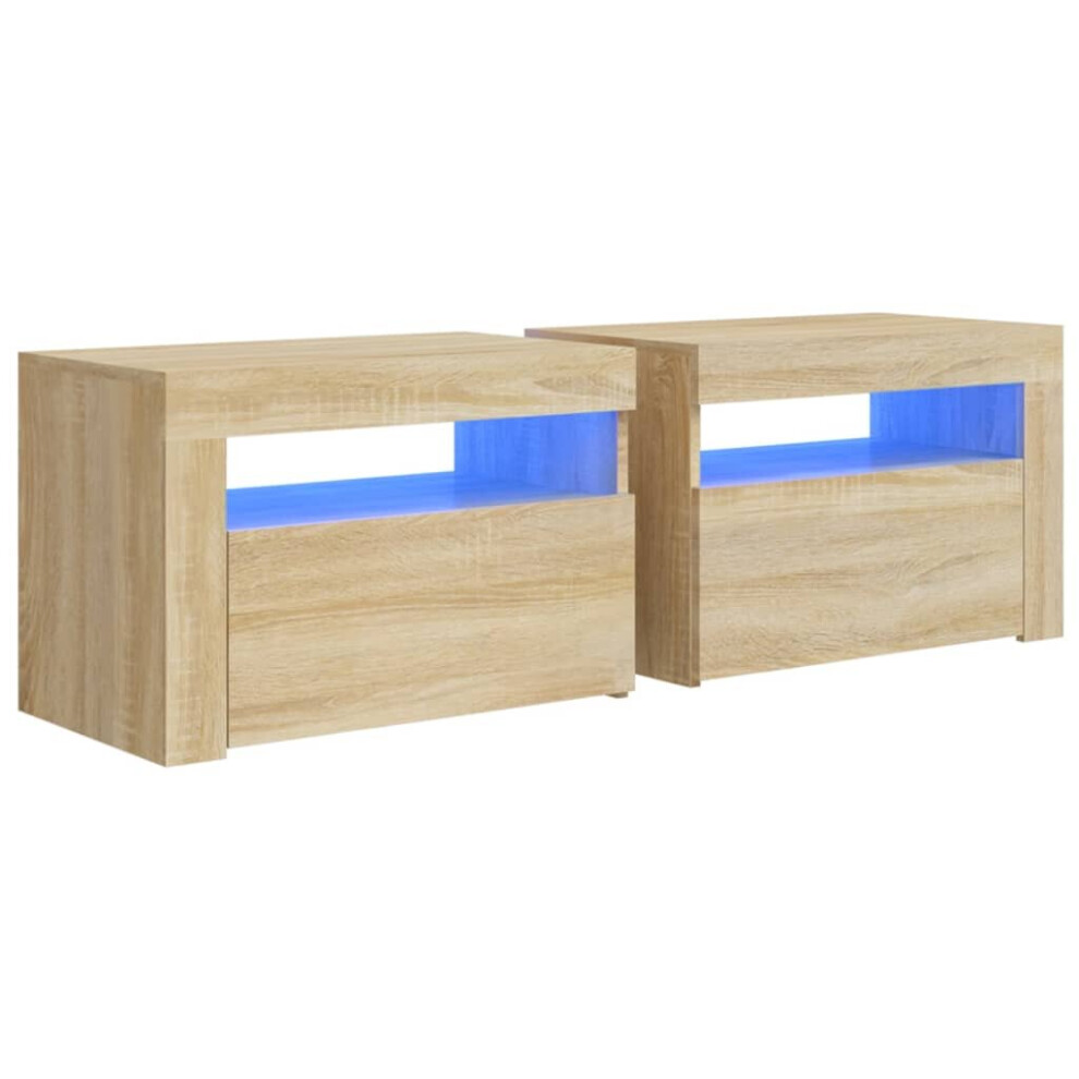 Vidaxl 2X Bedside Cabinets With Leds Sonoma Oak Nightstand End Table Cabinet