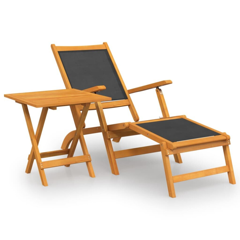 Vidaxl Solid Wood Acacia Outdoor Deck Chair With Table Textilene Patio Lounger
