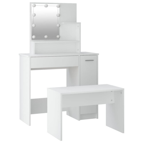 VidaXL vidaXL Dressing Table Set with LED White Engineered Wood Makeup Vanity Desk 1