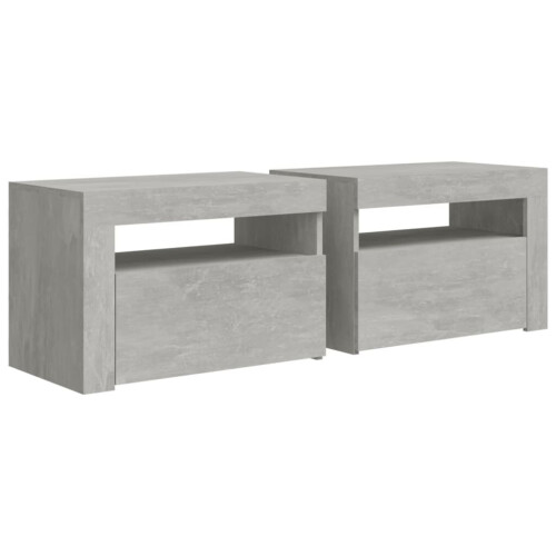 VidaXL vidaXL 2x Bedside Cabinets with LEDs Concrete Grey LED Side Cabinet End Table 2