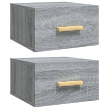 vidaXL 2x Wall-mounted Bedside Cabinets Grey Sonoma Floating Bedside Unit