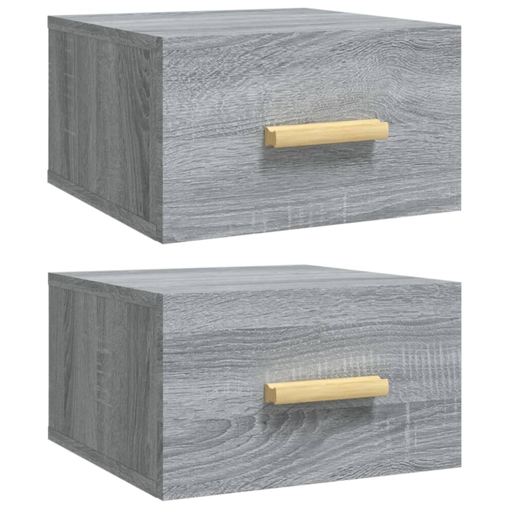 Vidaxl 2X Wall-Mounted Bedside Cabinets Grey Sonoma Floating Bedside Unit