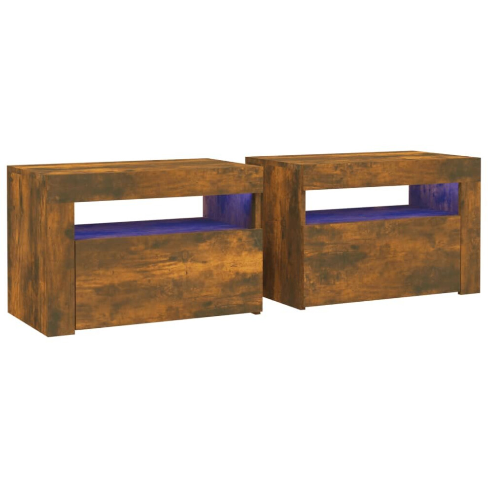 Vidaxl 2X Bedside Cabinets With Leds Smoked Oak Led Side Cabinet End Table