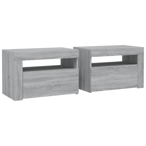 VidaXL vidaXL 2x Bedside Cabinets with LEDs Grey Sonoma LED Side Cabinet End Table 2